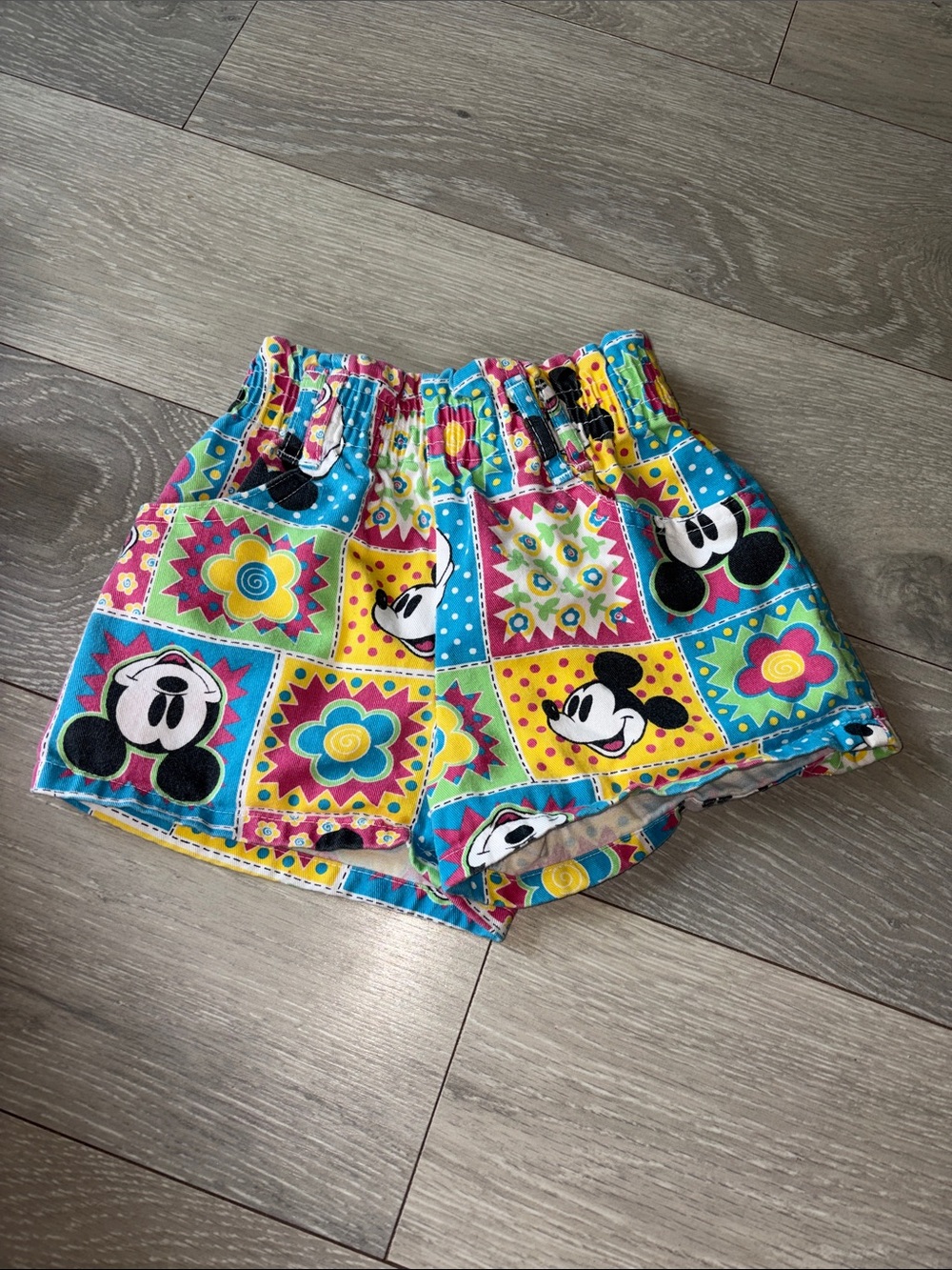 Girls' Multicolor Mickey Patchwork Elastic-Waist Shorts